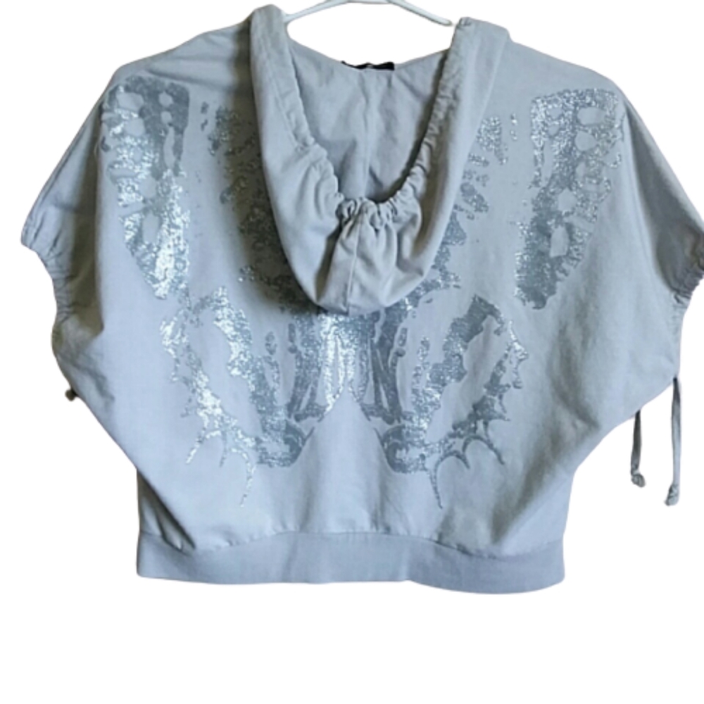 Oversized Seven7 Grey Hoodie Silver Glittered Butterfly on the Back.